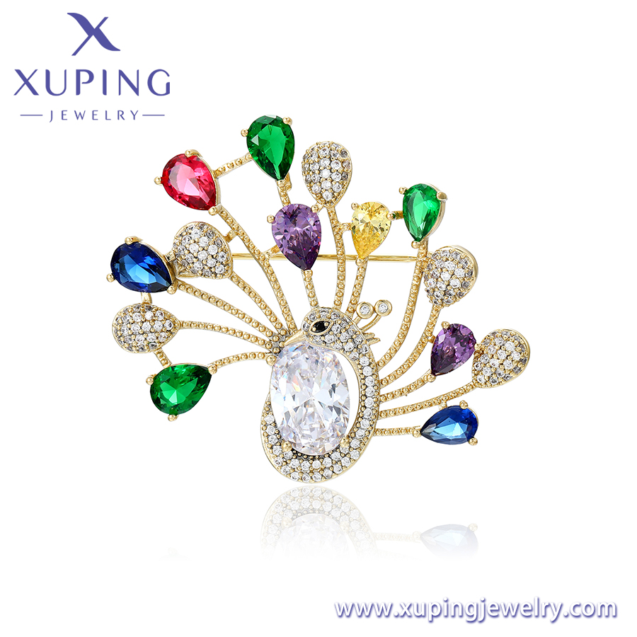 14K gold color plated brooch with AB color synthetic cubic zirconia main stone, Xuping Jewelry Luxury series model X000852427