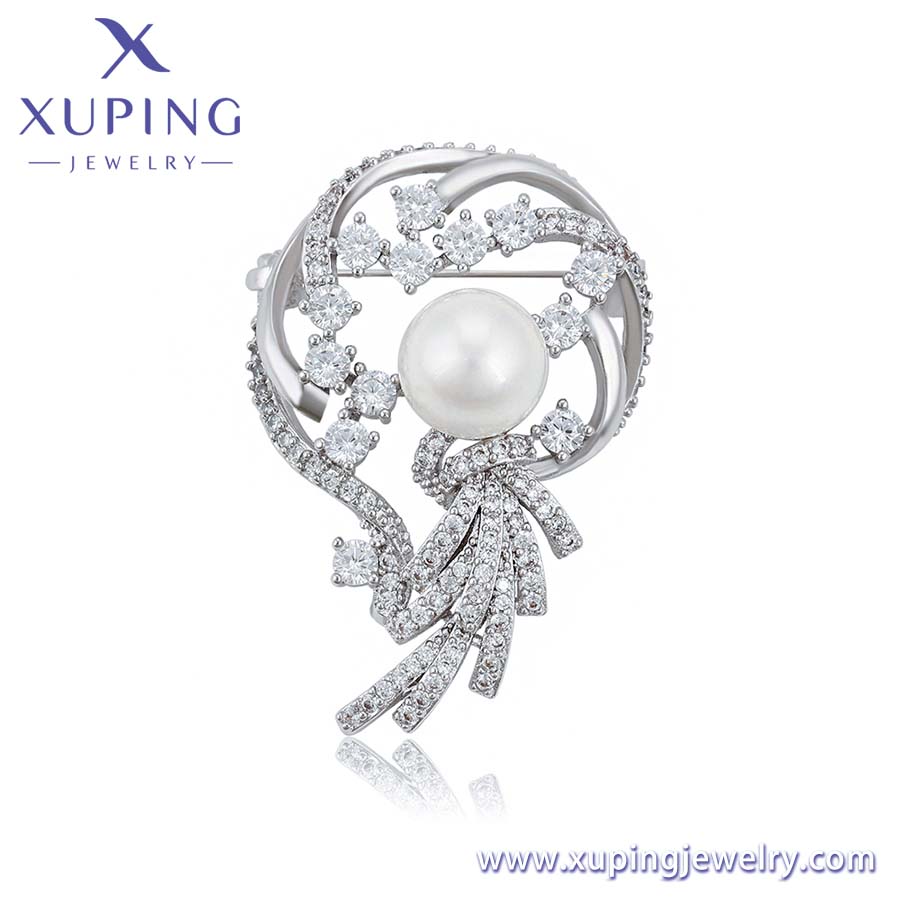 Platinbeschichtete Brosche mit weißem synthetischem kubischem Zirkonia, Modell A00900238 der Daily-Serie von Xuping Jewelry