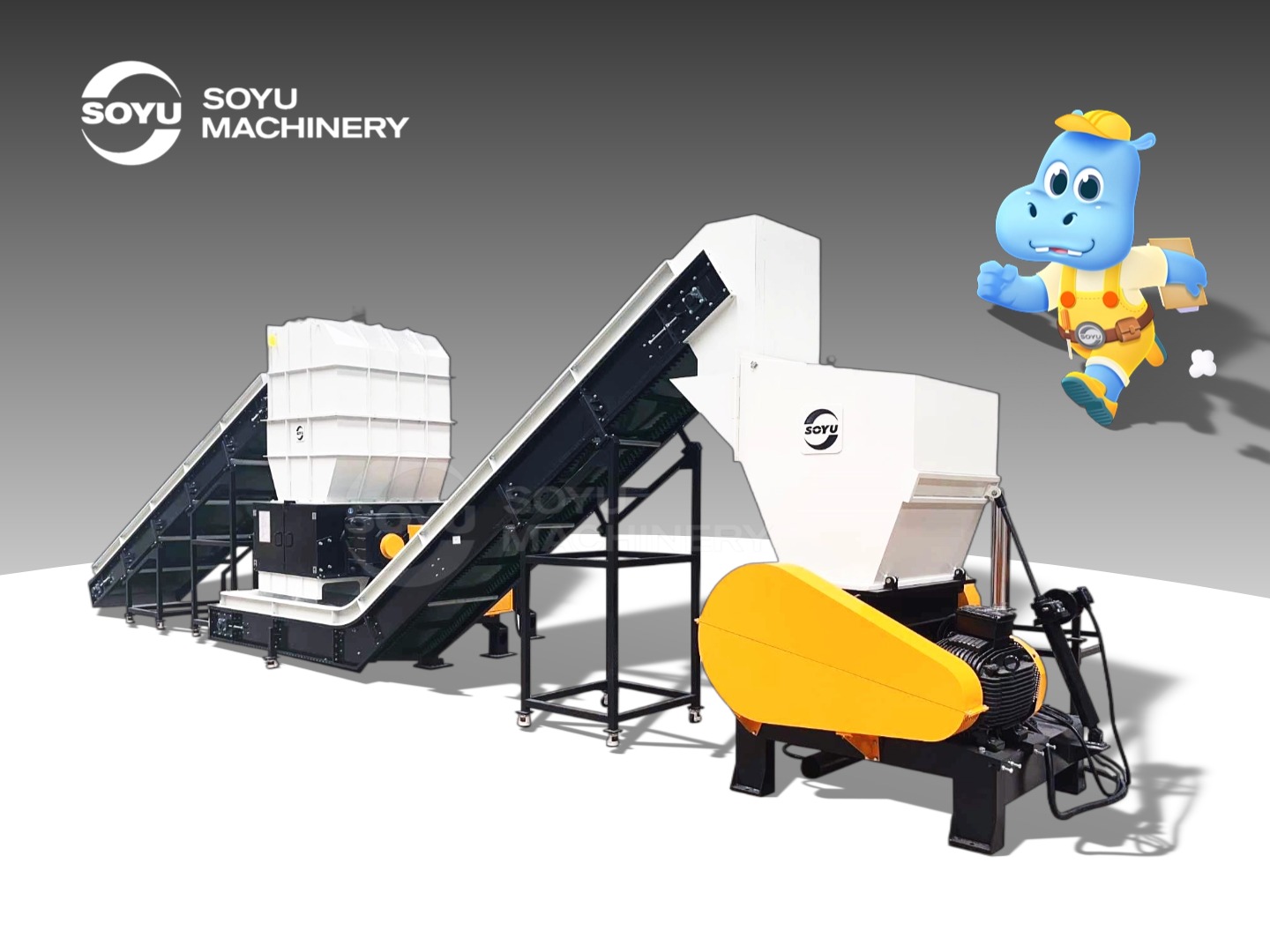 SOYU four-shaft shredder processing mixed industrial waste