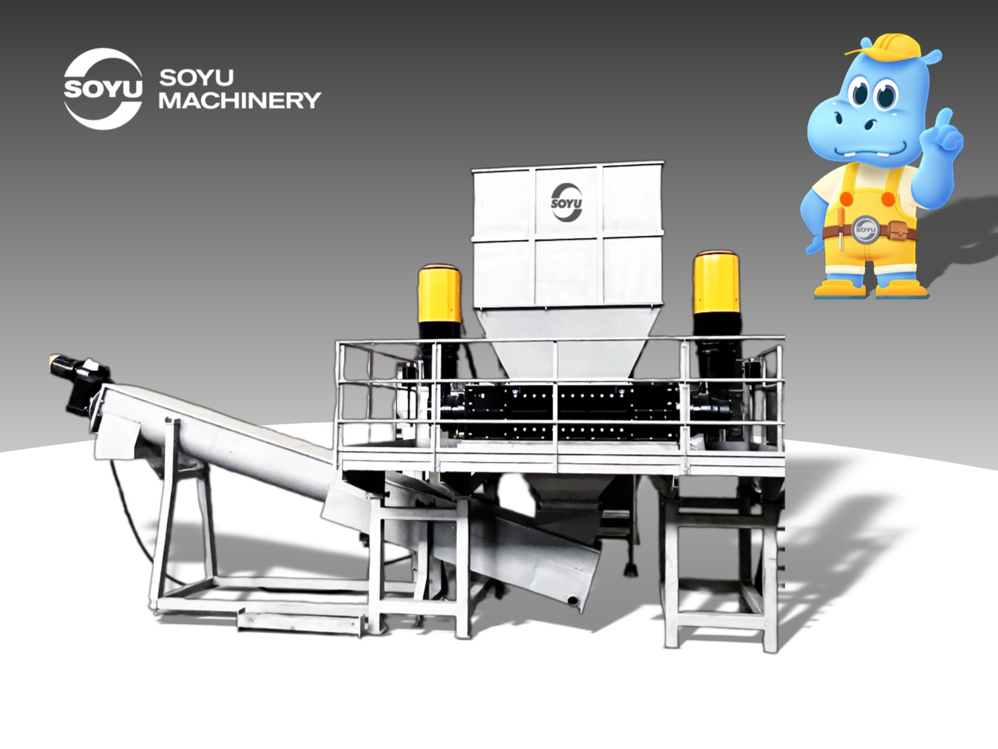 Double shaft shredder with counter-rotating shafts for mixed industrial waste