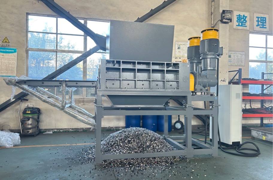 E-waste shredder in operation