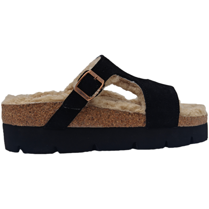 Wool lined winter cork sandals with arch support