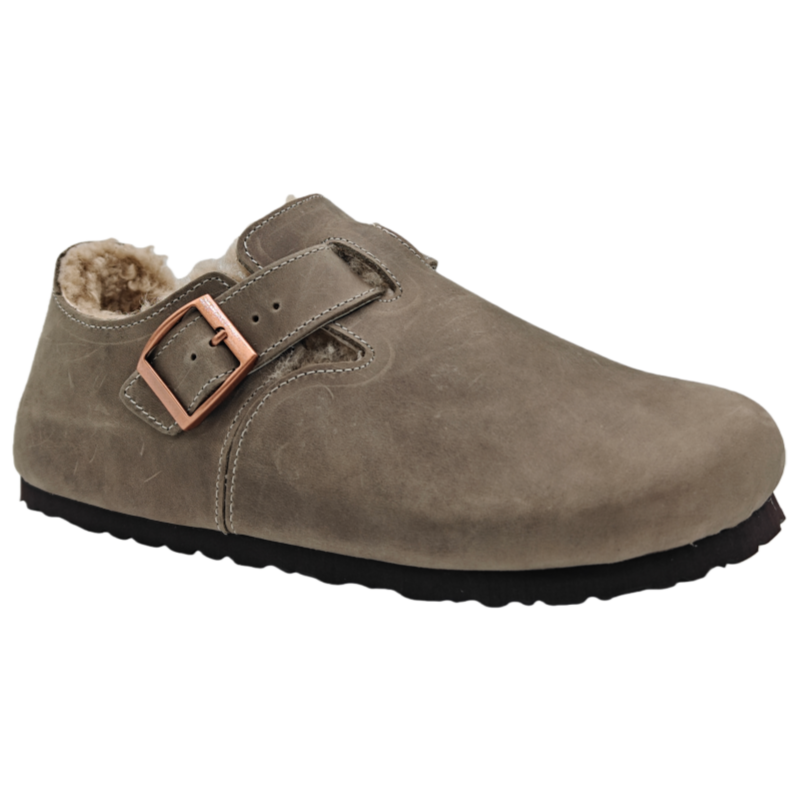 Genuine leather close-toe cork shoe side view