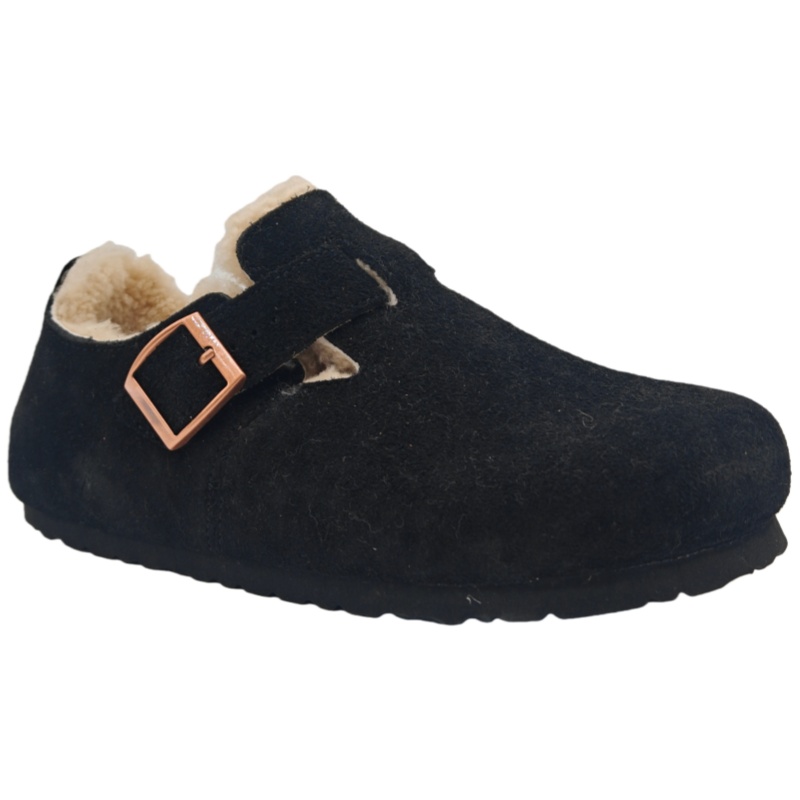 Close-up of suede lining and buckle