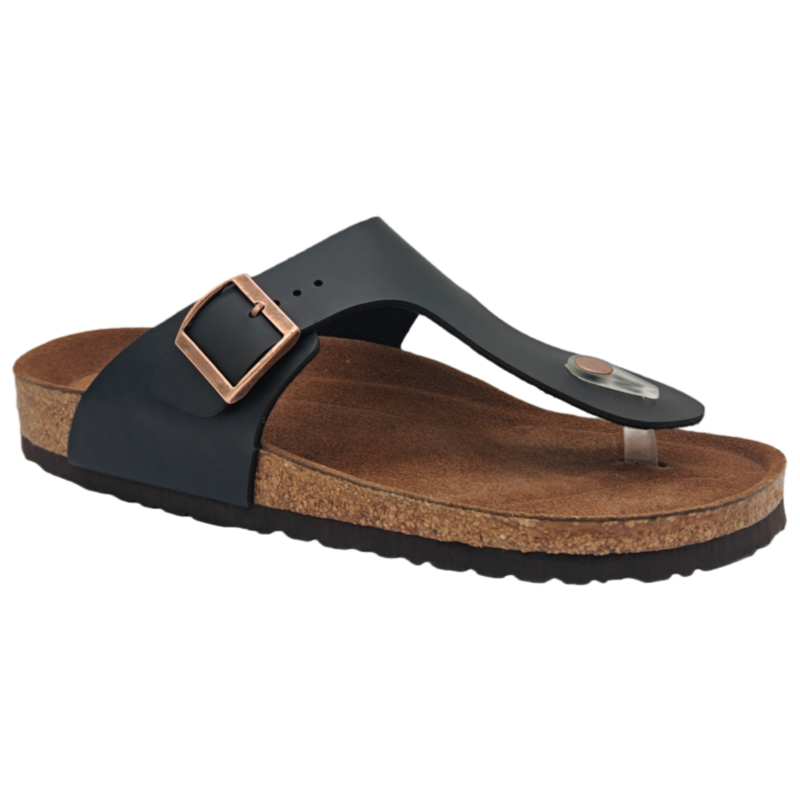 CS09 cork sandal quarter view showing anatomical footbed
