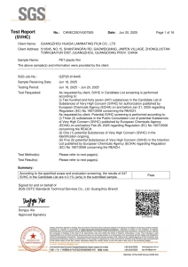 PET plastic film Test Report(SVHC)