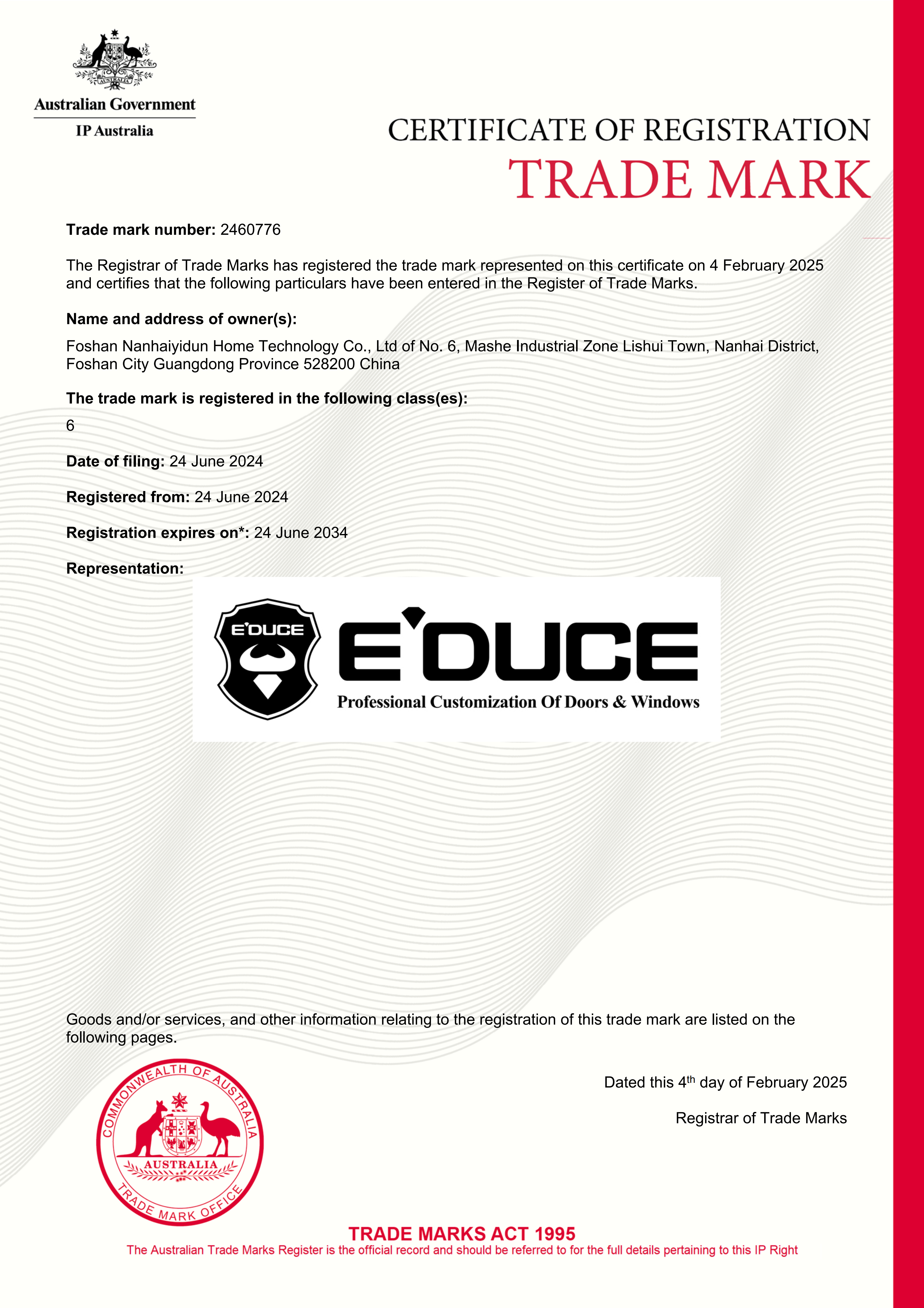 Australian Class 6 Trademark