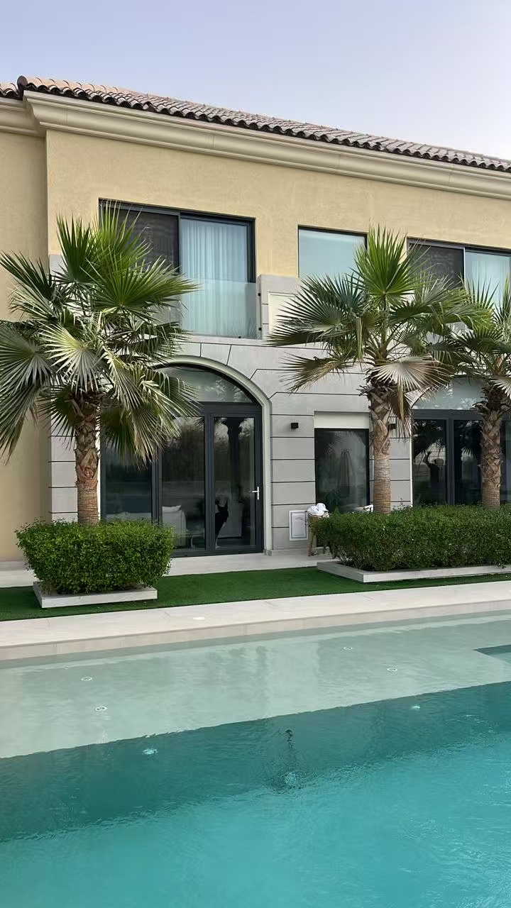 High-end villa facade with aluminum window and door systems, Dubai