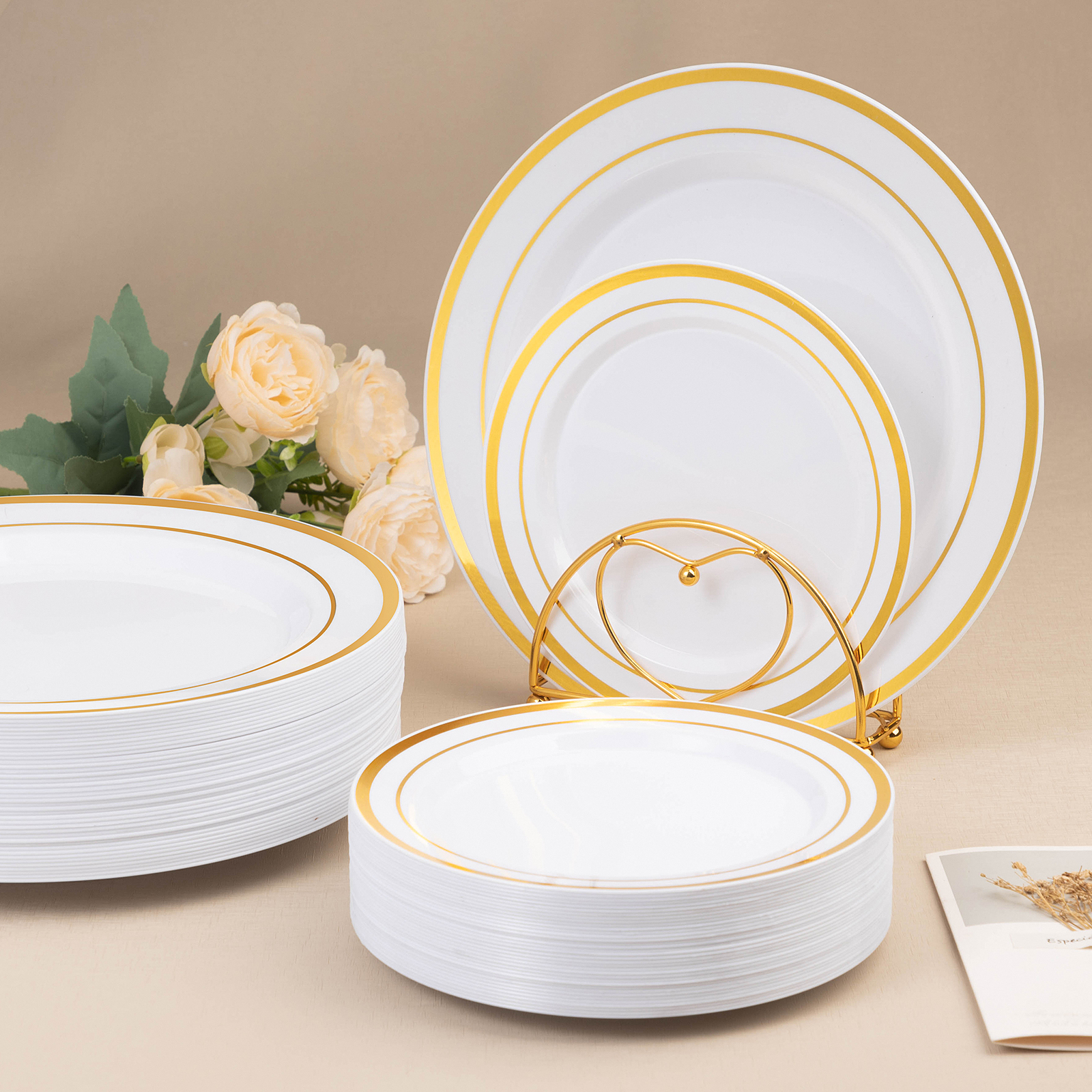 Metallic gold rim party plates for wholesale event orders