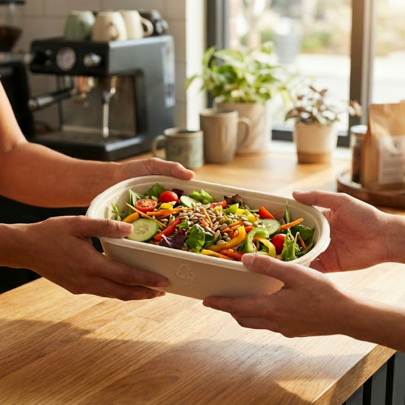 Bagasse food container with lid - compostable takeout box