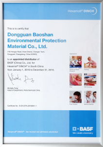 BASF Hexamoll® DINCH Authorized Distributor Certificate