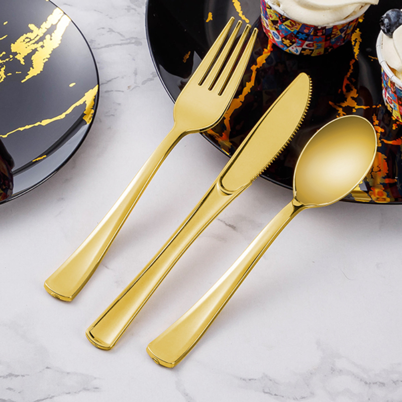 Gold plastic cutlery