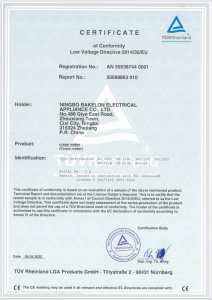 CERTIFICATE 
of Conformity
Low Voltage Directive 2014/35/EU