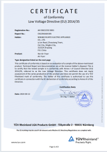 CERTIFICATE
of Conformity
Low Voltage Directive (EU) 2014/35