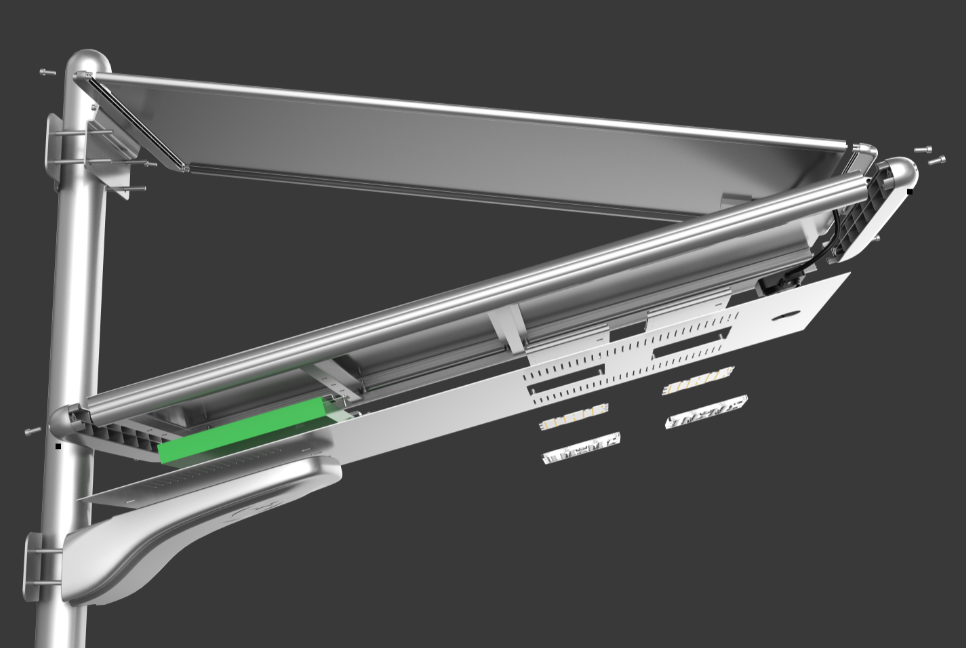 Battery and solar panel separation structural diagram of the Cmoonlight Palm Tree foldable all-in-one solar street light.