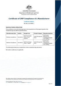 TGA GMP Certification