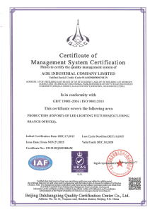 Certificate of Management System Certification ISO9001