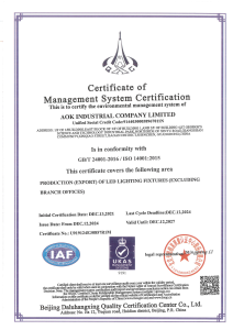 Certificate of Management System Certification ISO14001