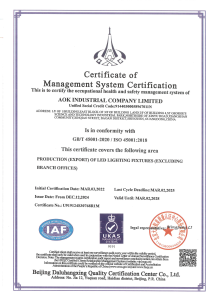 Certificate of Management System Certification ISO45001