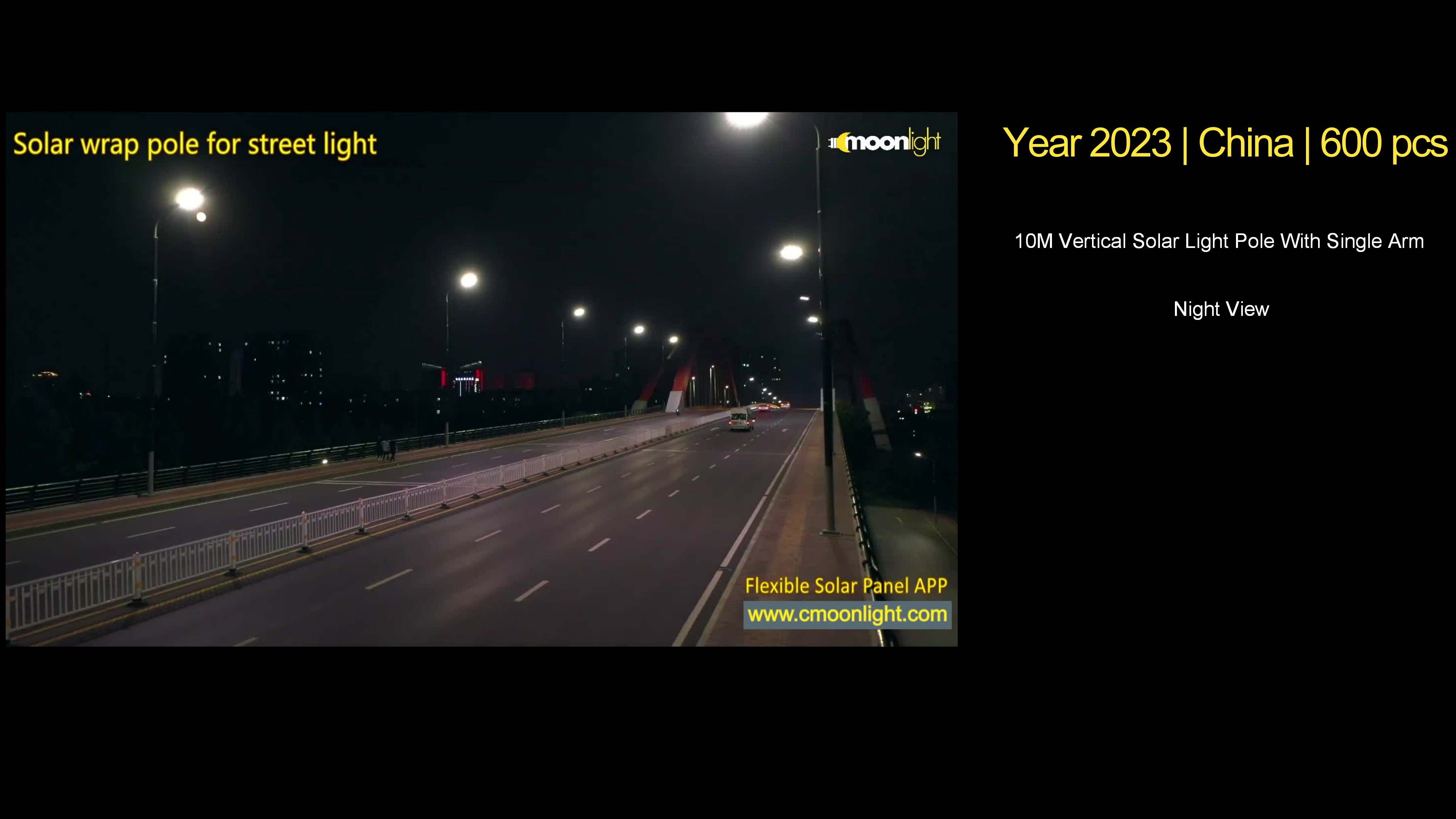 10M vertical solar wrapped light pole on highway at night