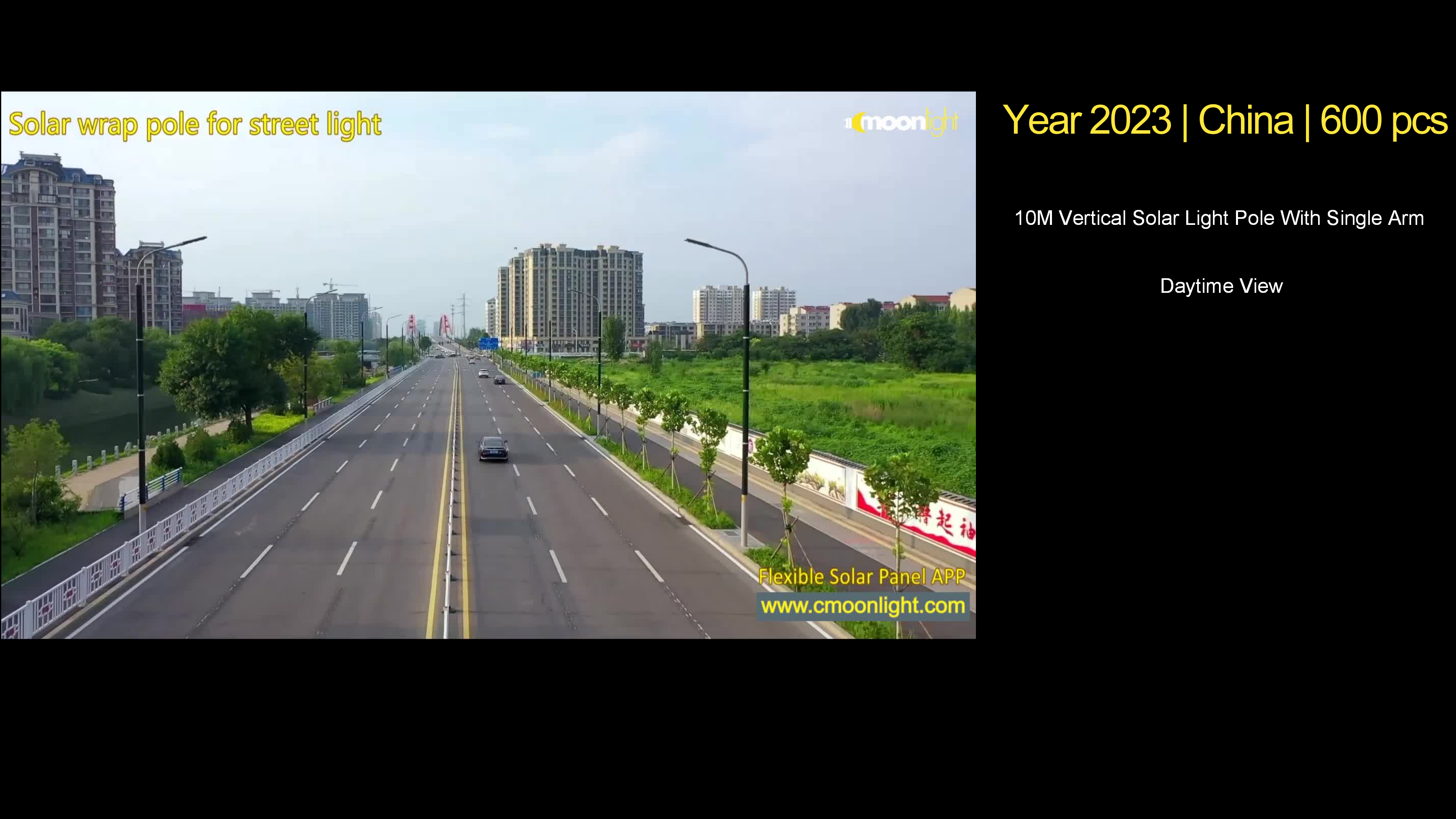 10M vertical solar wrapped light pole with single arm for highway in China
