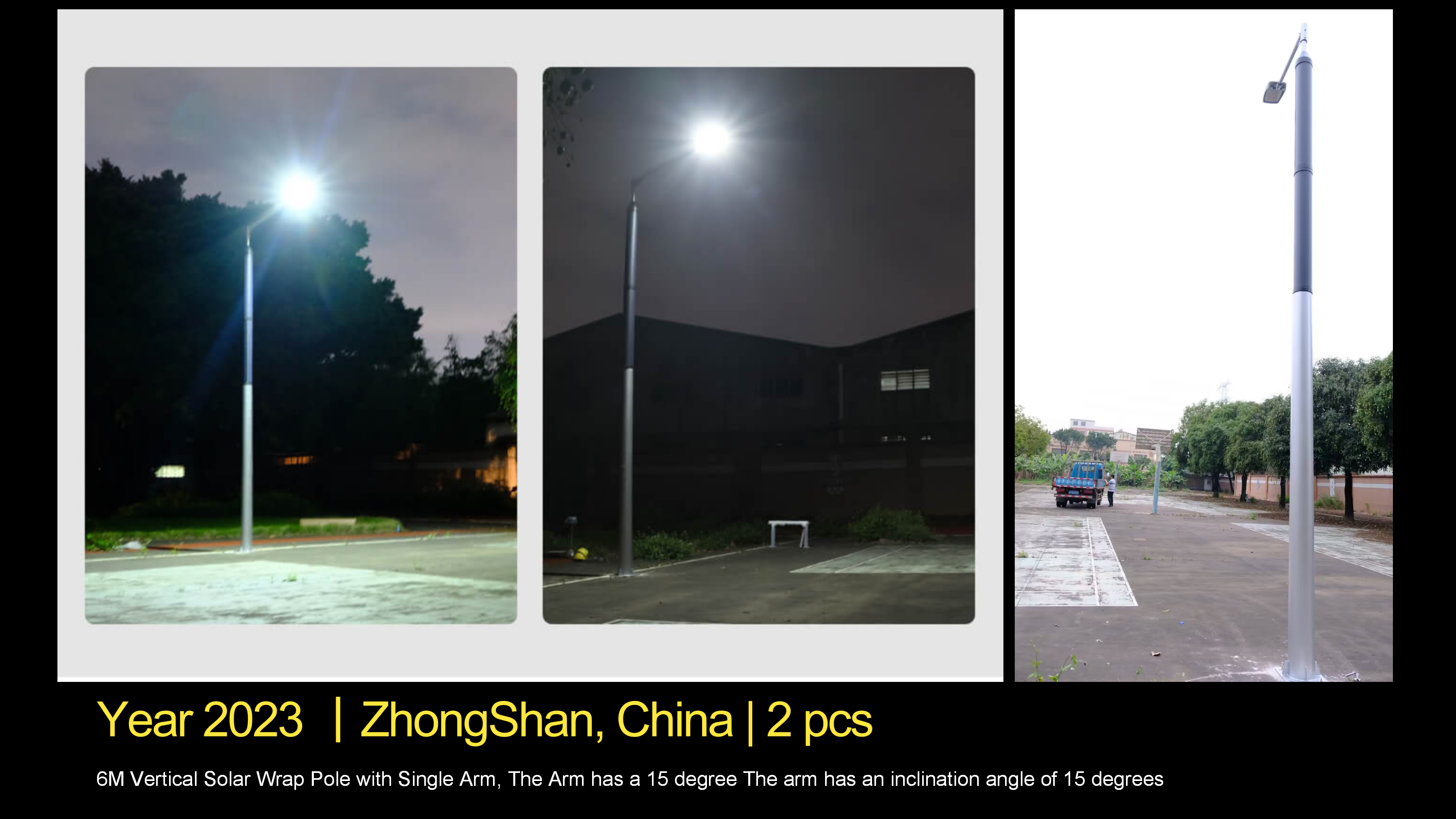 6M vertical solar wrapped light pole with single arm for rural road in China