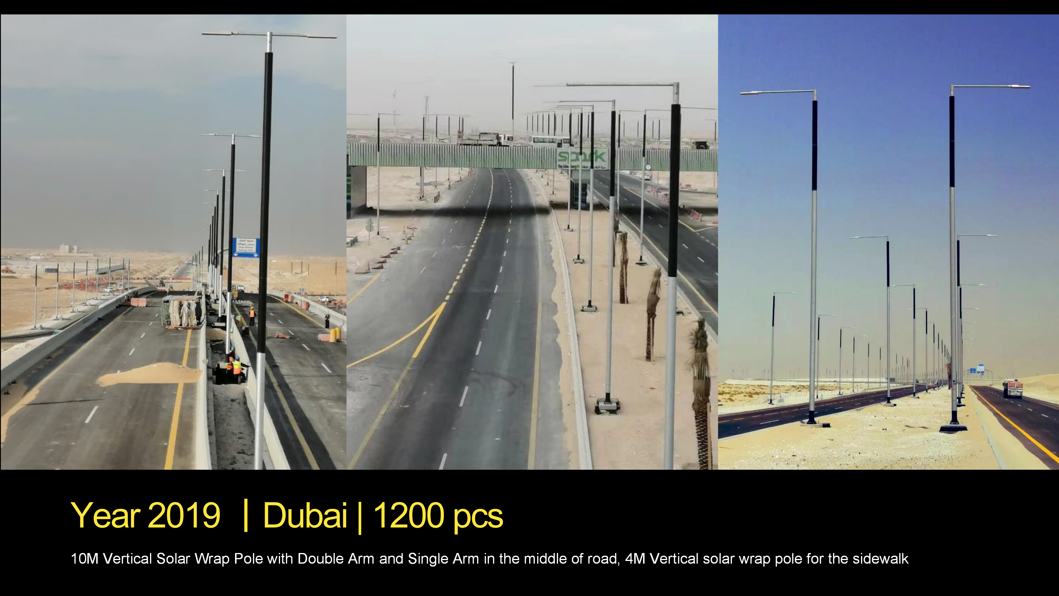 10M Vertical Solar Wrapped Light Pole with double arm for High Way in UAE