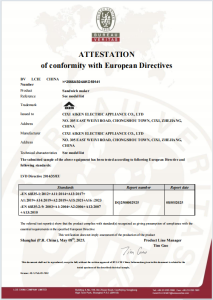 ATTESTATION 
of conformity with European Directives