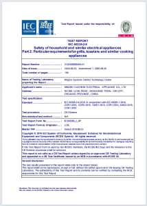 TEST REPORT
IEC 60335-2-9
Safety of household and similar electrical appliances