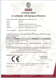ATTESTATION 
of conformity with European Directives