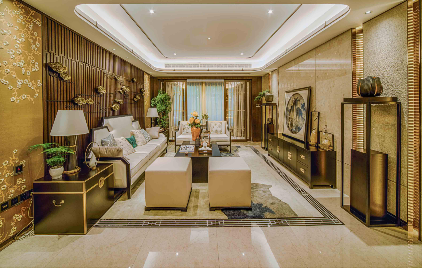 Custom furniture in the living room of Shanghai Xinjiangwan C&D Jiangwan Cuijing Villa