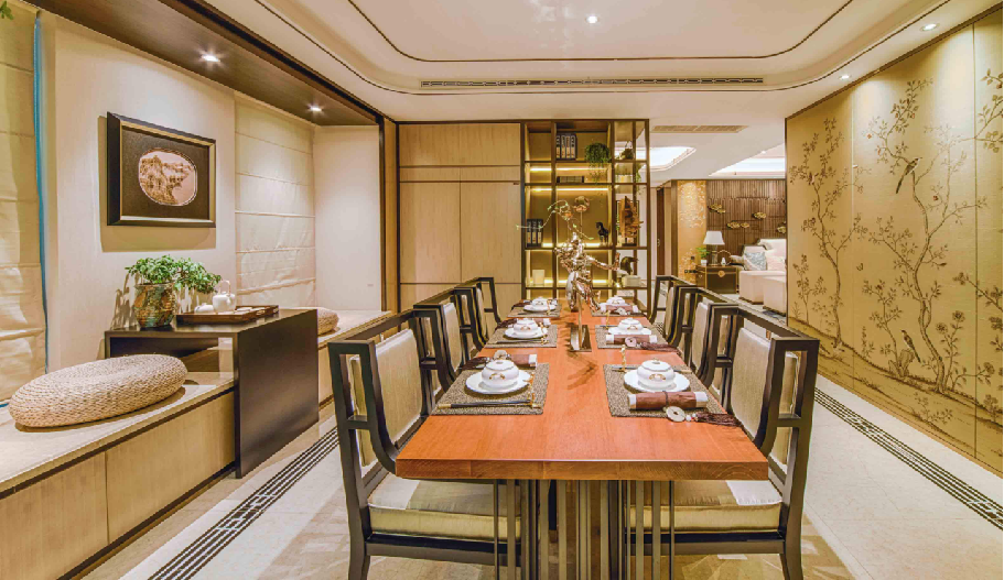 Dining room in luxury villa with custom dining table