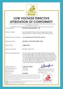 UDEM CE Low Voltage Directive Attestation of Conformity for Toggle Switch (XT & MTS Series)