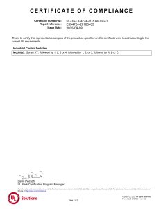 UL Certificate of Compliance for Industrial Control Switches (XT Series)