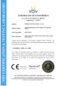 VOV CE Certificate of Conformity for Reed Switch (XGH Series