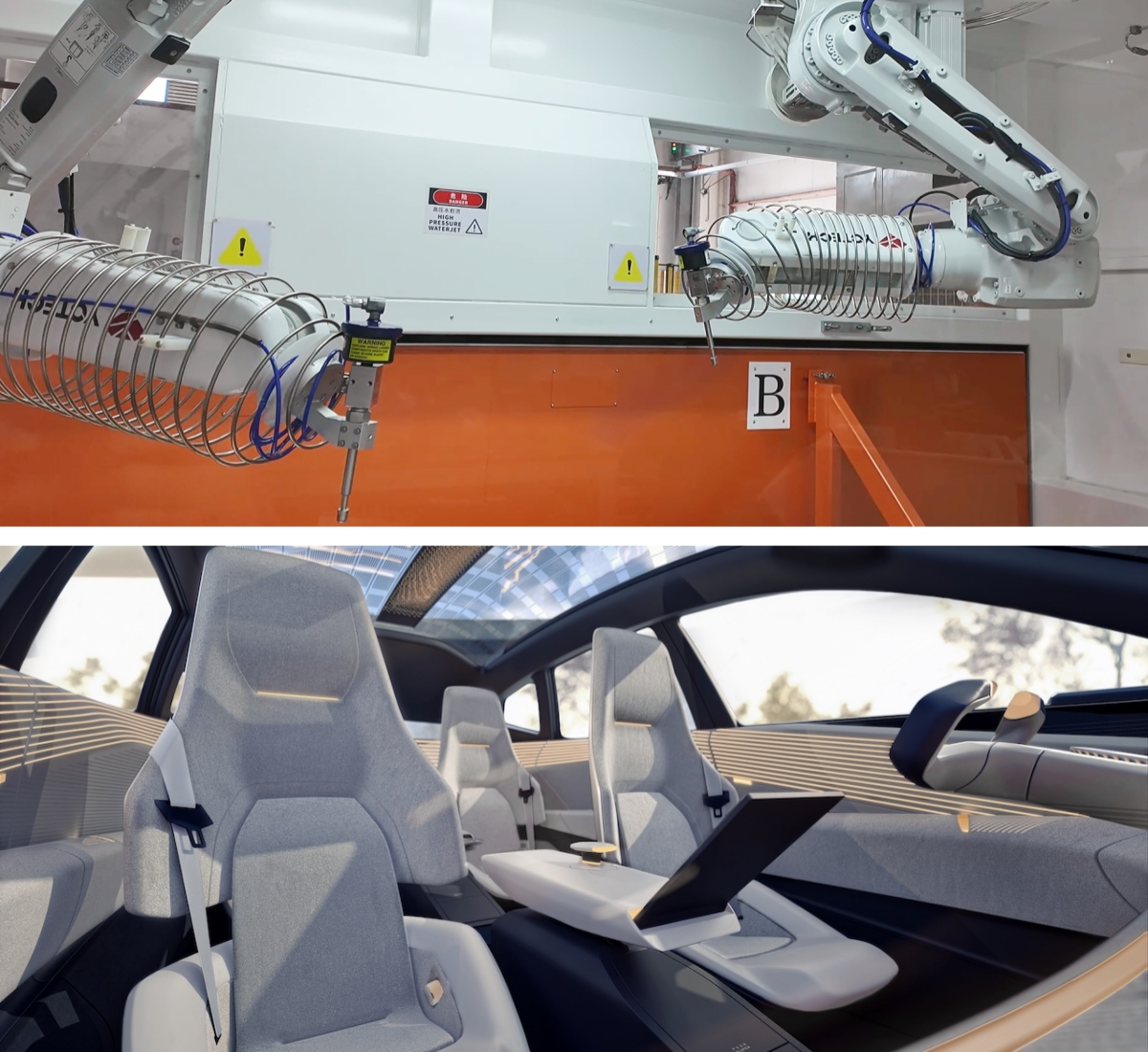 Robotic waterjet cutting in automotive interior manufacturing