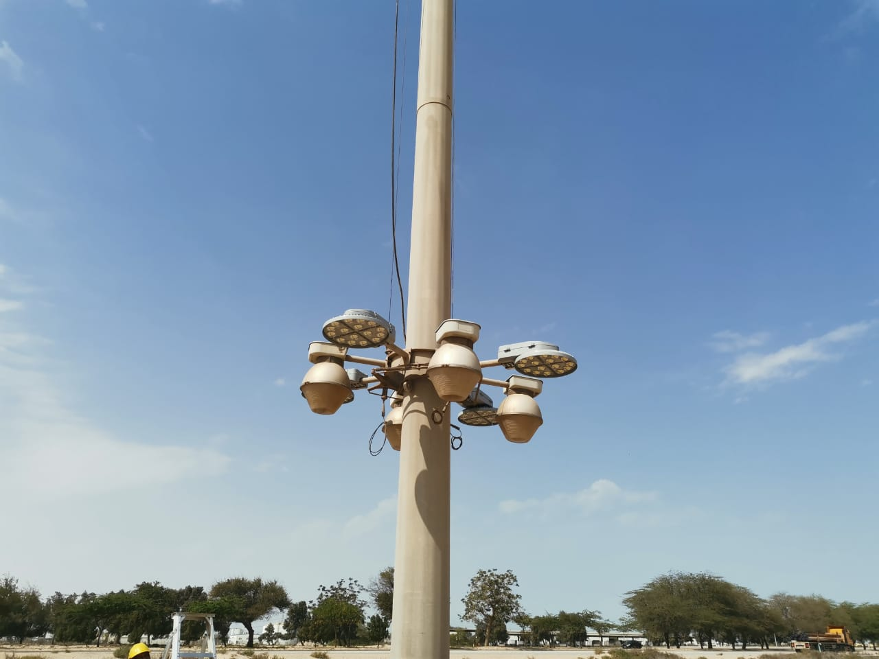 Sea port LED lighting illuminated by high mast luminaires