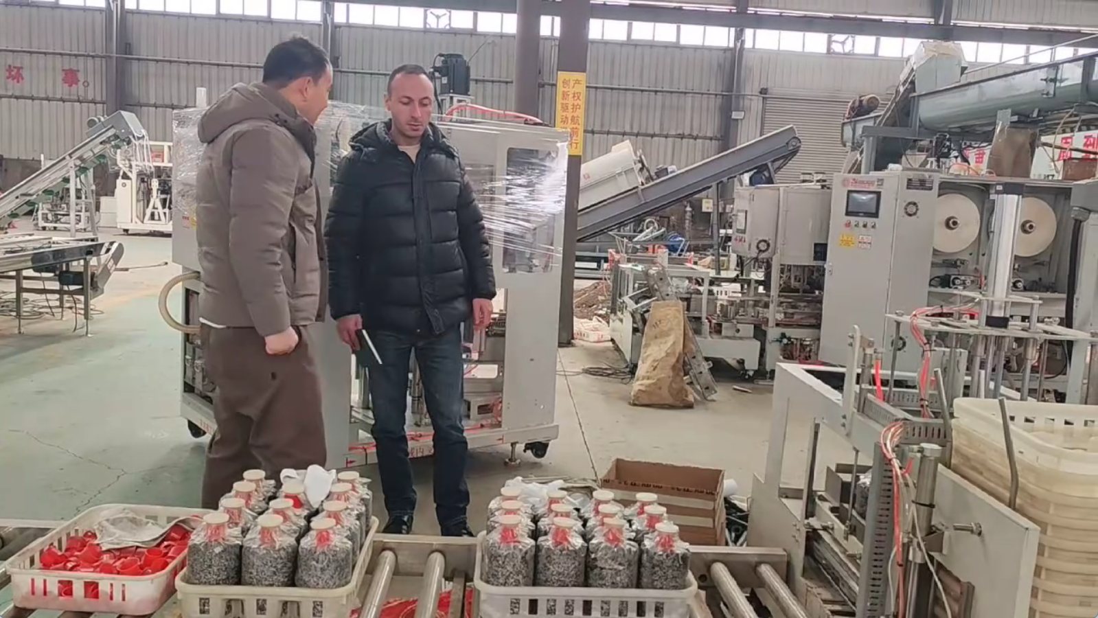 Customer inspection at an edible mushroom automation equipment factory