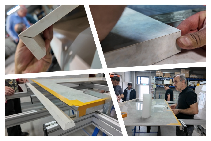 Marble kitchen countertop cut with waterjet