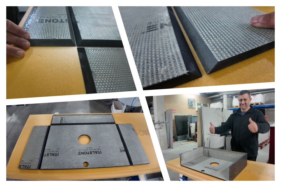 Marble kitchen countertop cut on a waterjet cutting machine for a German furniture manufacturer