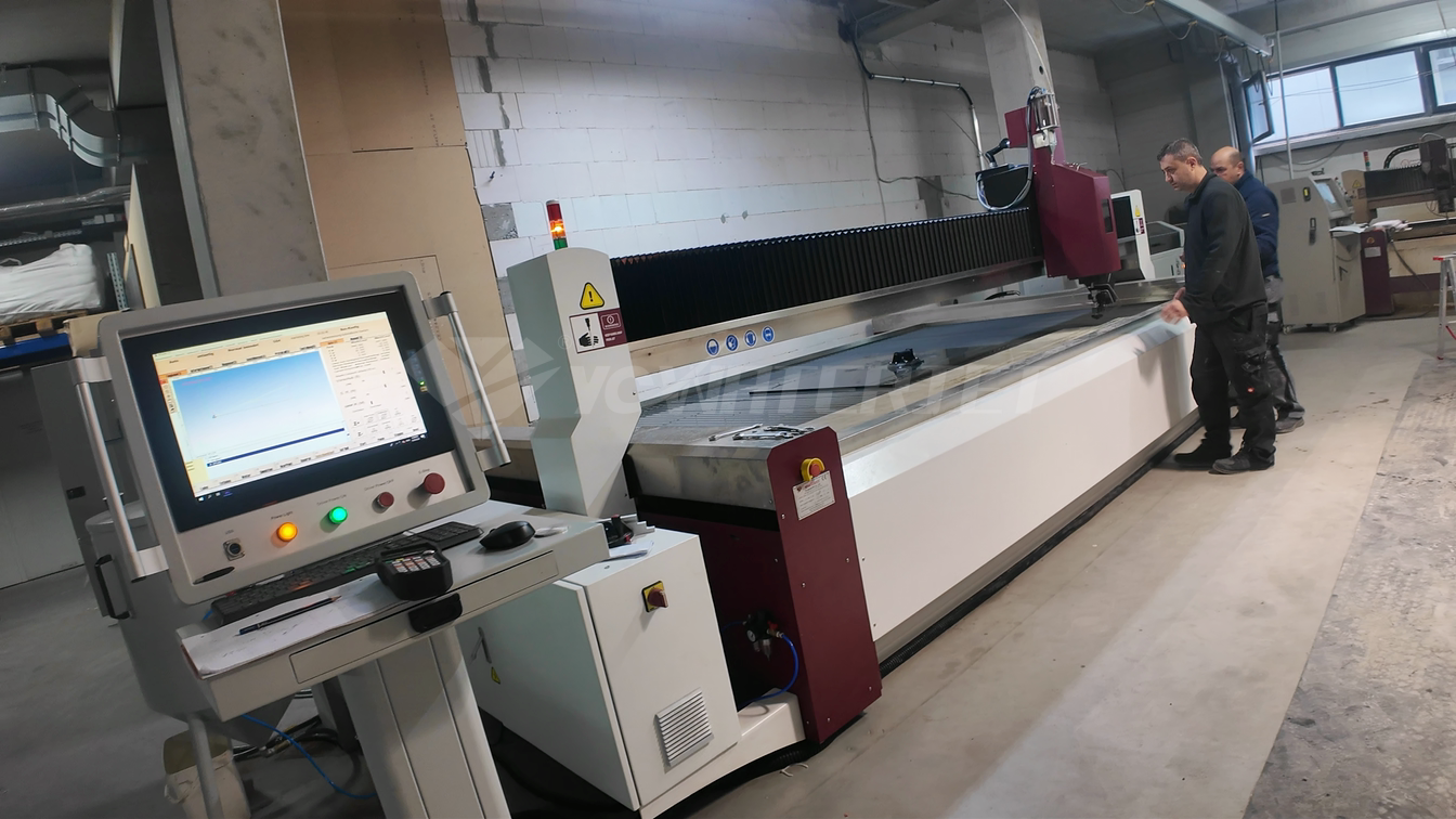 YC Waterjet German customer L Series YCWJ-3742-L4022 MAX5 waterjet cutting machine for marble cutting
