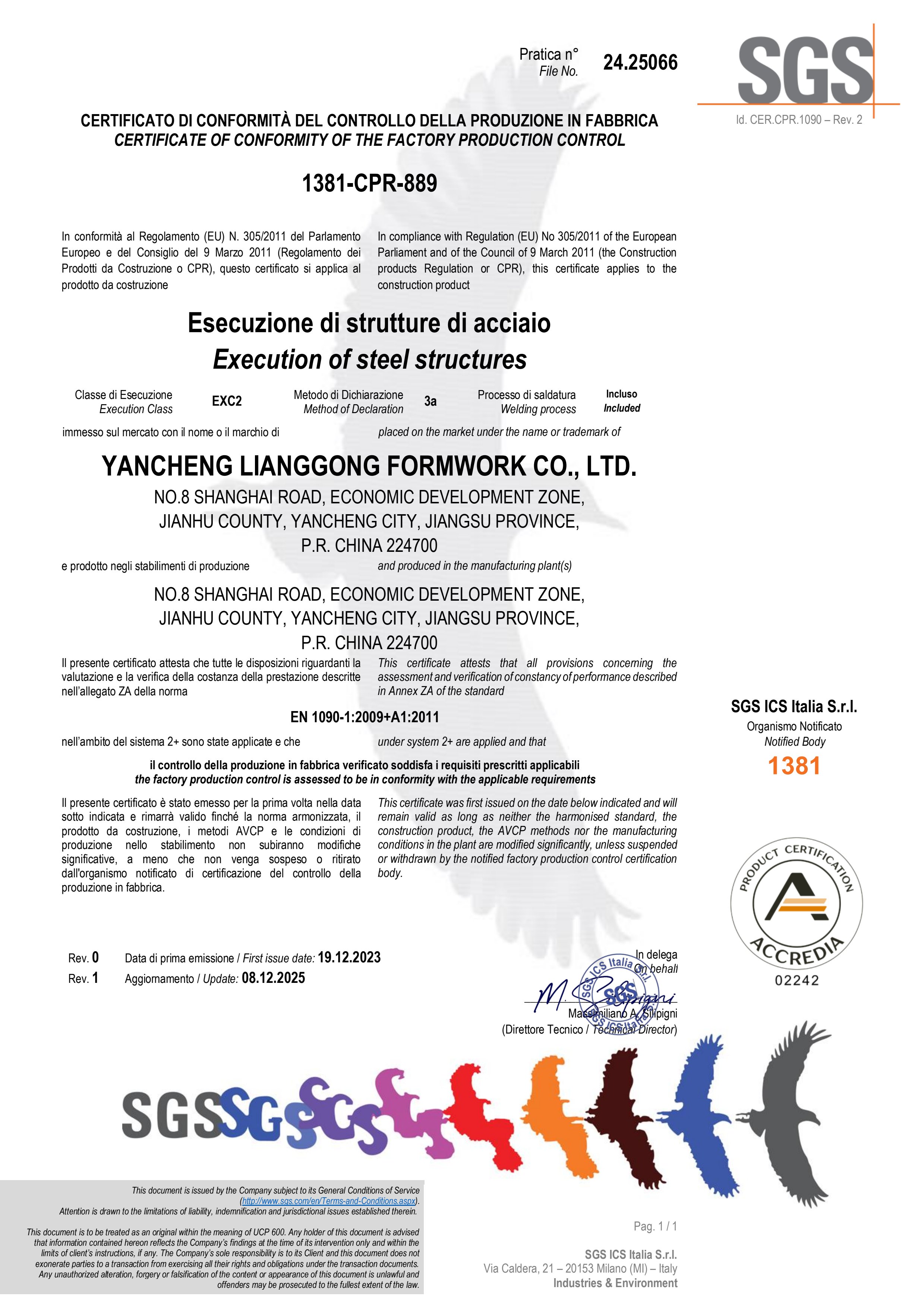 EN 1090 Factory Production Control Certificate