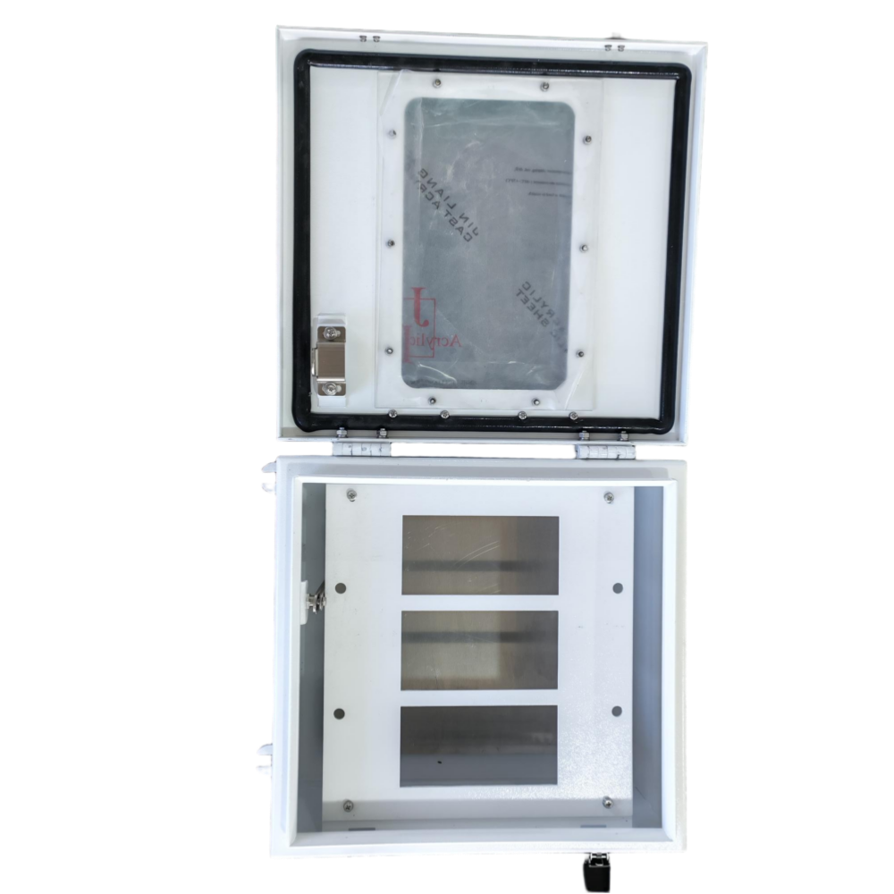Outdoor weatherproof control enclosure rated IP66 for wall-mounted installation in PV, water monitoring, and communication projects