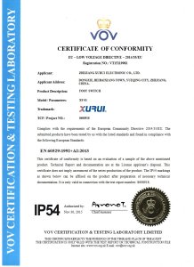 VOV Certificate of Conformity for Foot Switch (XF-01)