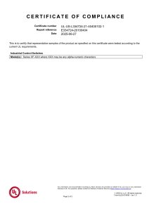 UL Certificate of Compliance for Industrial Control Switches (XF Series)