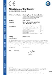 TÜV SÜD Attestation of Conformity for Foot Switches (XF Series)