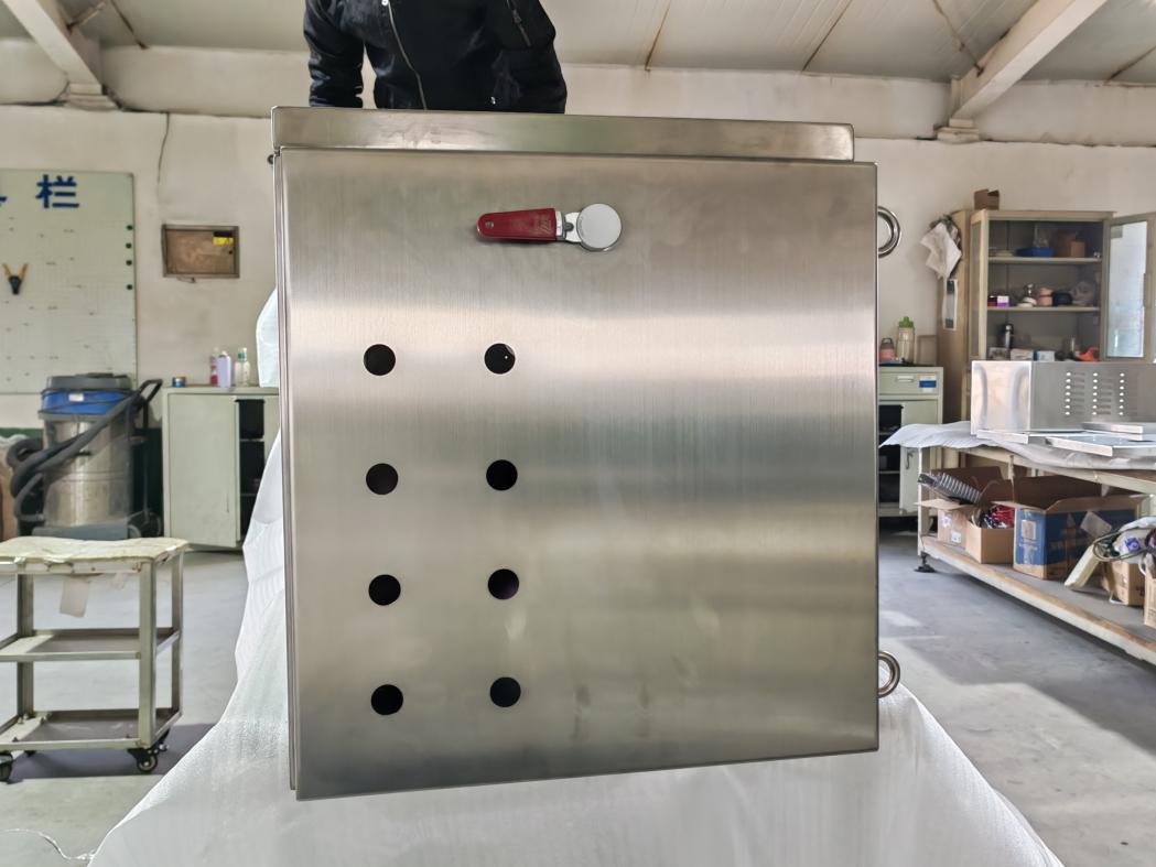 Stainless steel non-standard custom enclosure with brushed finish and IP65 protection for outdoor industrial projects