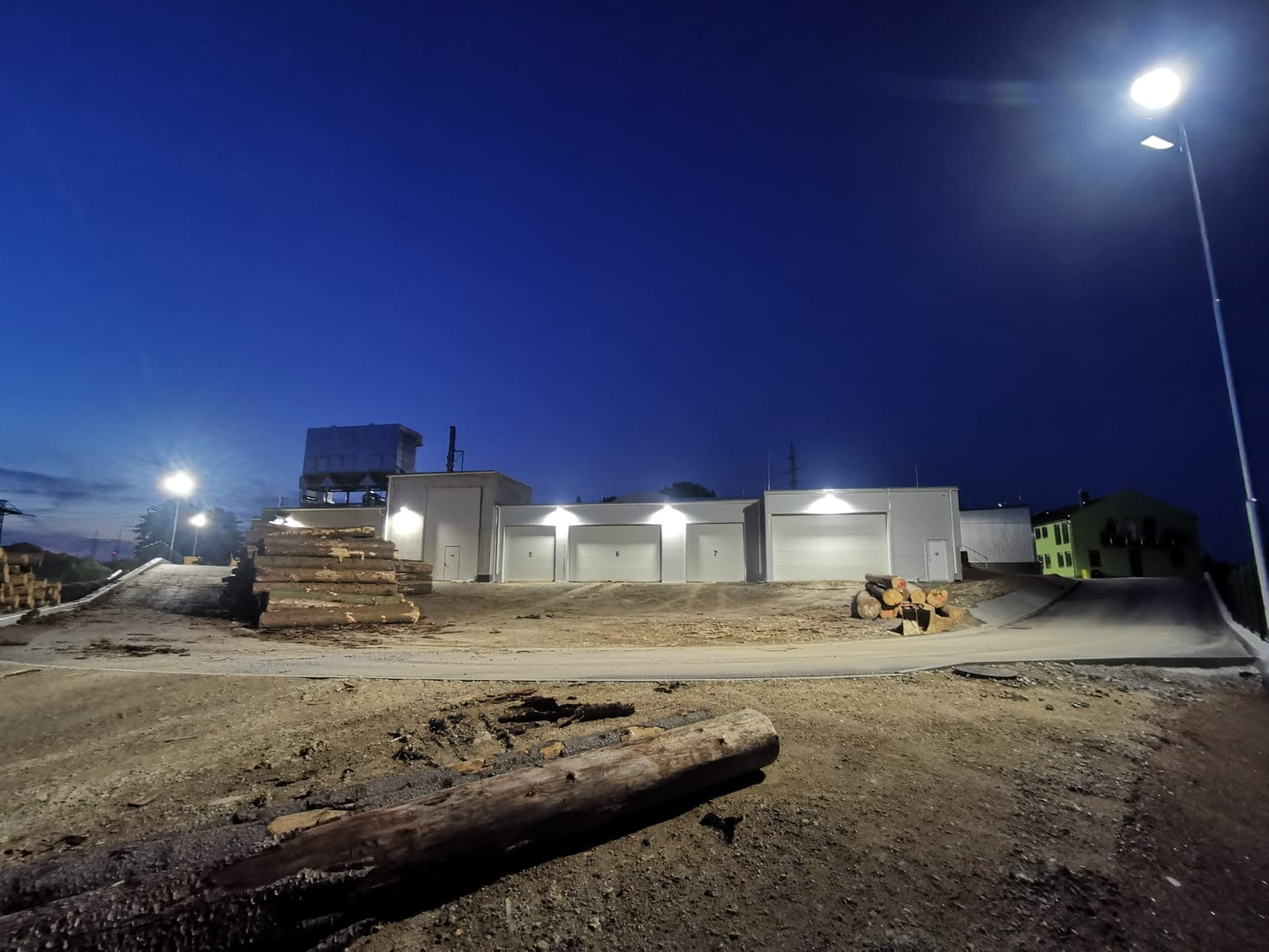 Wood processing factory lighting installation