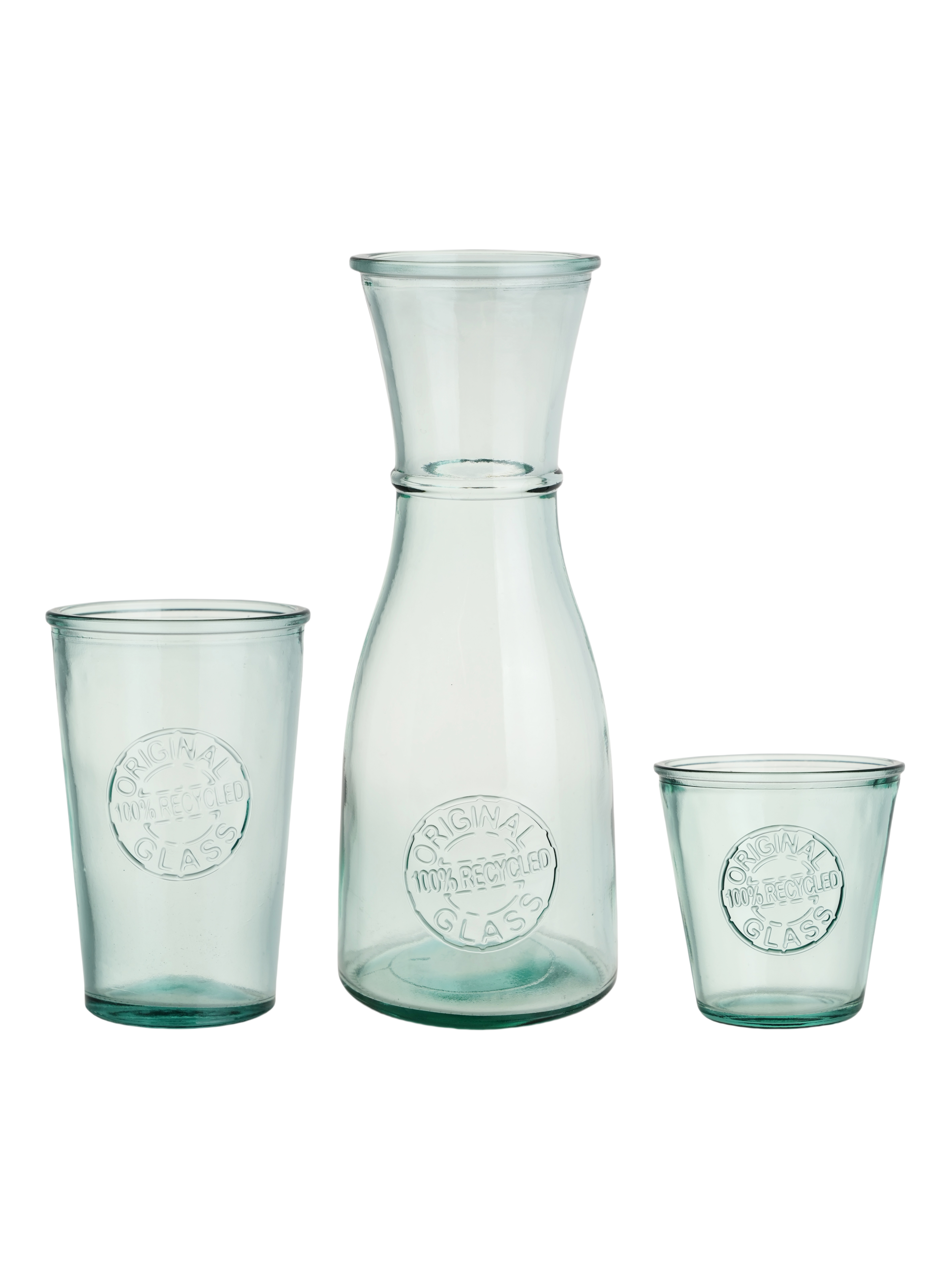 Recycled Glass Drink Set on a table