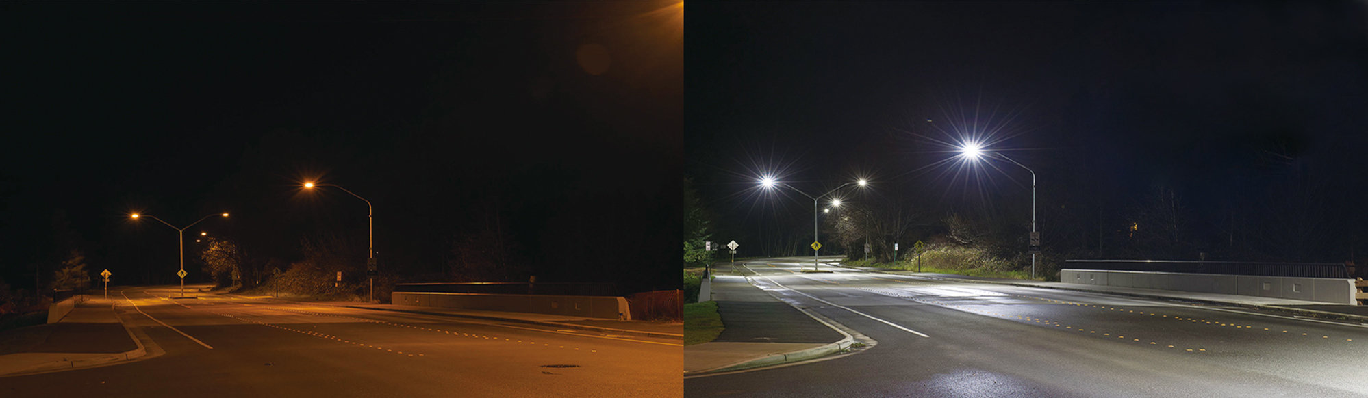 Comparison of AOK LED street light output against traditional high-pressure sodium street lamps